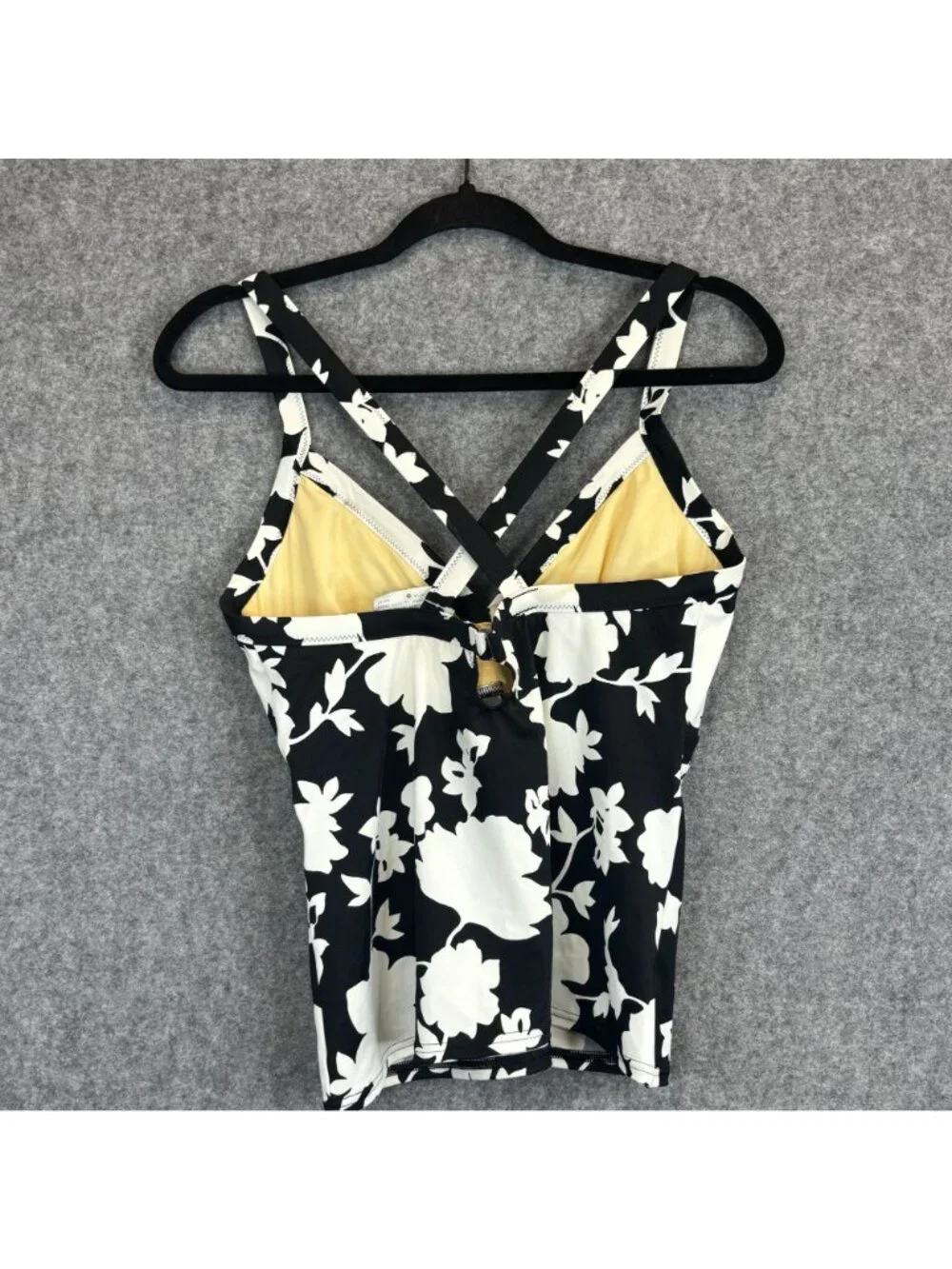 Lands End Womens Size 12C Floral Black & White Swimsuit Tankini Top